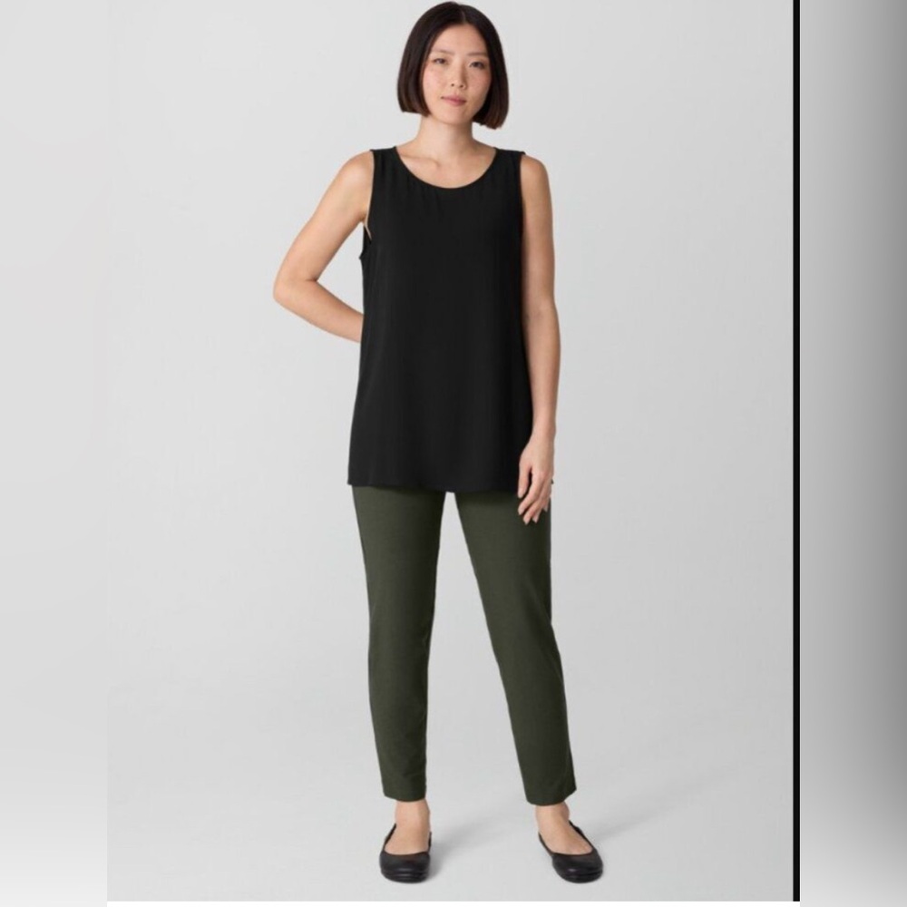 Eileen Fisher Dark Green washable stretch crepe Ankle Pants made in the USA